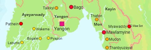 Myanmar Regions, States and Cities