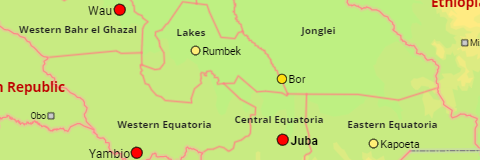 Südsudan Bundesstaaten und Städte