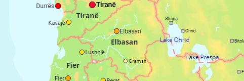Albania Präfekturen und Städte