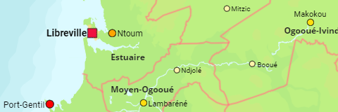 Gabon Provinces, Cities and Urban Places