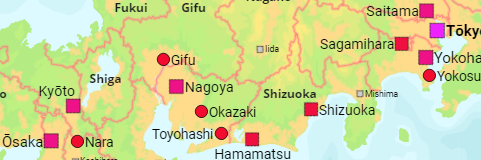 Japan Präfekturen und größere Städte