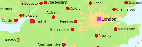 UK Major Cities and Countries