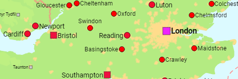 UK Major Urban Areas and Countries