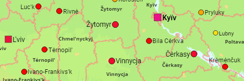 Ukraine Gebiete und größere Städte